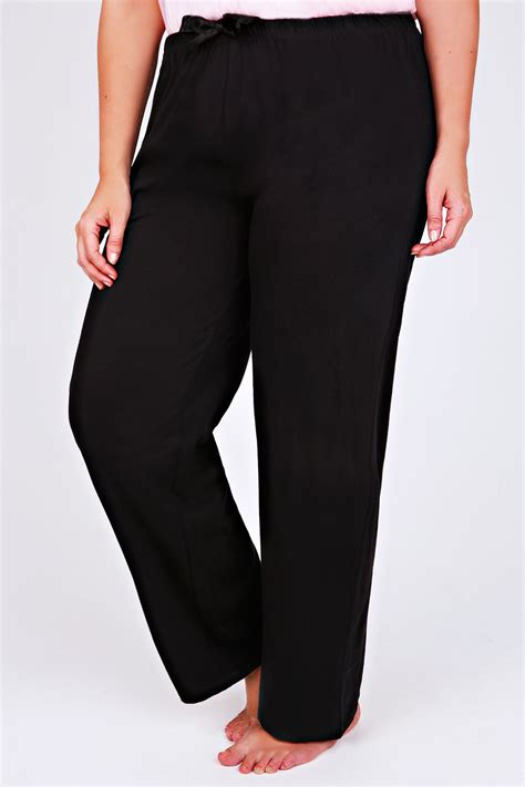 black basic cotton pyjama trousers plus size 16 18 20 22 24 26 28 30 32