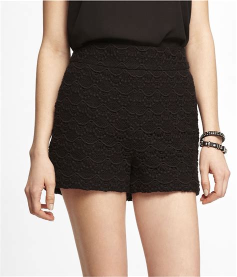 express 2 12 inch high rise crocheted lace shorts in black pitch black