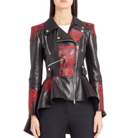Embroidered Leather Biker Jacket For Women Leatherexotica