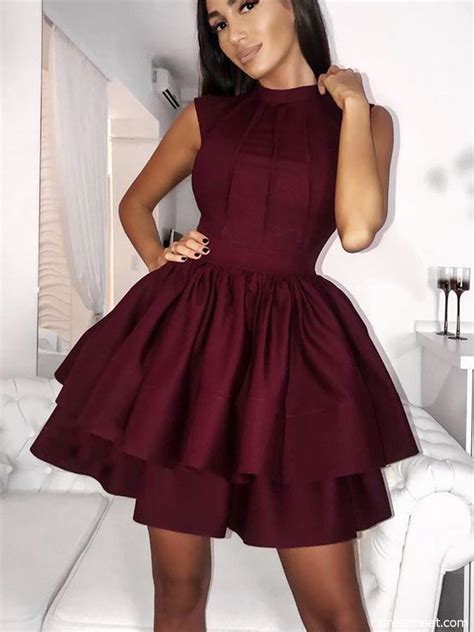 Cute A Line Round Neck Satin Burgundy Short Homecoming