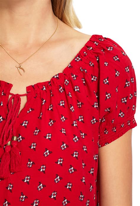 forever 21 floral peasant top in red lyst