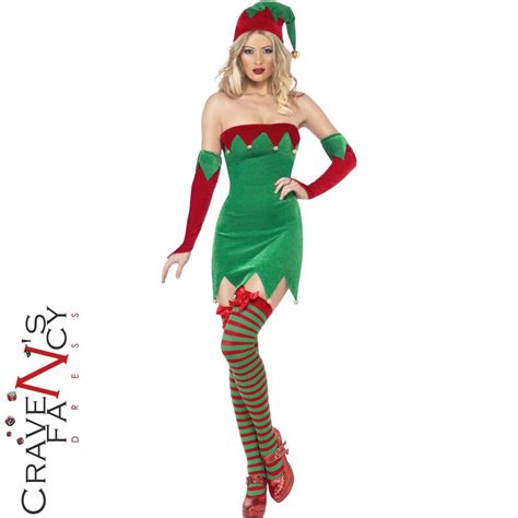 adult ladies sexy elf fancy dress costume christmas santas little
