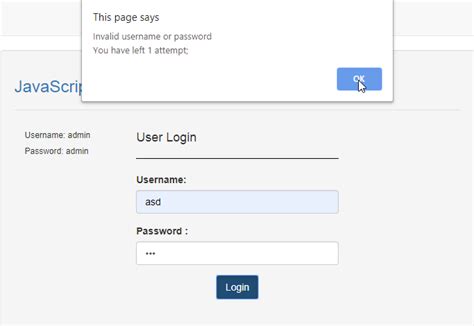 javascript login form  limited attempts sourcecodester