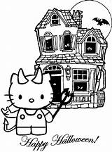 Kitty Hello Halloween Coloring Pages Print Printable House Colouring Color Kids Haloween Spooky Printables Clipart Sheets Haunted Colorpages Fall Crafts sketch template
