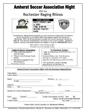 fillable    rochester raging rhinos amherst soccer association fax email print