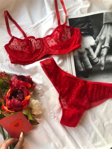 red polka dot lingerie set balconette brasiliano mesh lingerie sheer