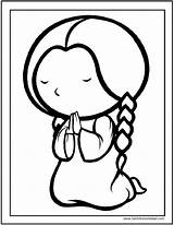 Praying Girl Catholic Prayers Easy Coloring Communion First sketch template