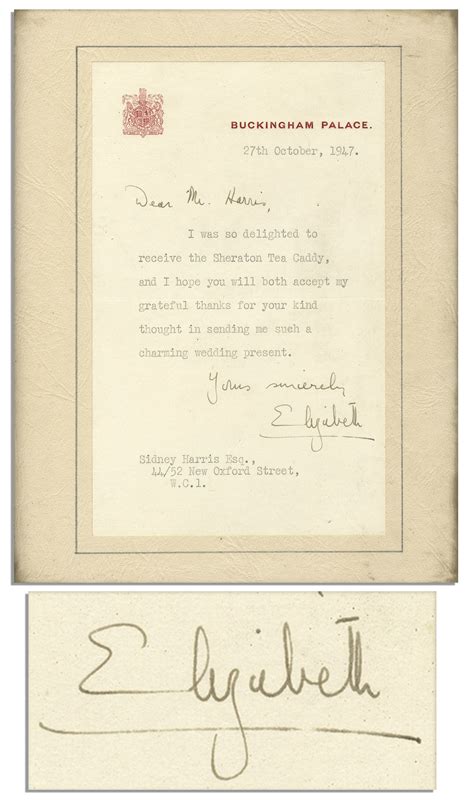 lot detail queen elizabeth typed letter signed  buckingham palace