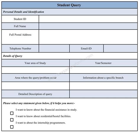 student query form template sample forms student templates ms word
