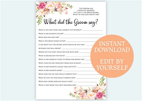 editable    groom  printable custom bridal shower game