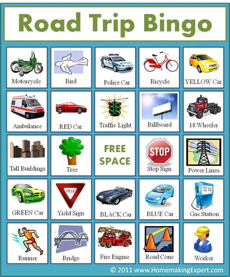 road trip bingo game  cars trucks     play
