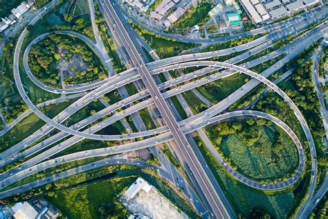 aerial view  road interchange  highway intersection  busy urban