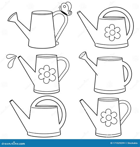watering cans illustration collection vector black  white coloring