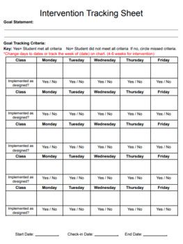 intervention tracking sheet templateexample  social emotional learning