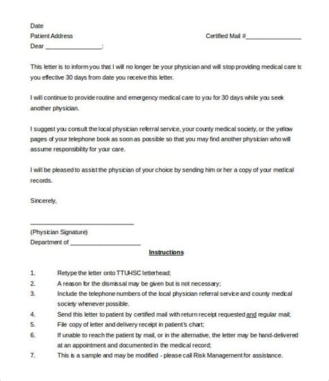 write  patient dismissal letter printable templates