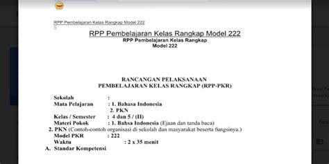 rpp pkr model  kelas rendah ruang soal
