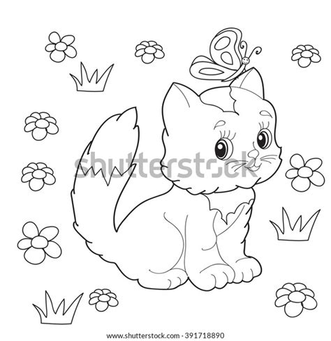 coloring book cat butterfly stock vector royalty