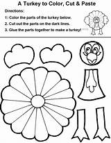 Thanksgiving Kids Activities Coloring Pages Turkey Crafts Cut Worksheets Paste Color Printable Fall Projects Craft Sheets Activity Kindergarten Template Happy sketch template