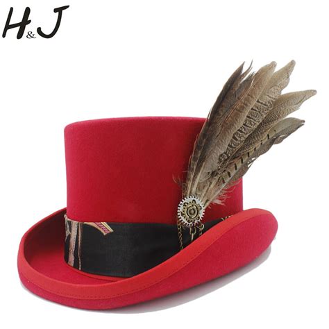 13 5cm Top Red Women Steampunk Top Hat Handmade Men