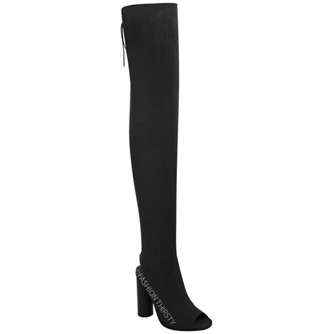 womens ladies thigh high boots knit stretch over the knee celeb block