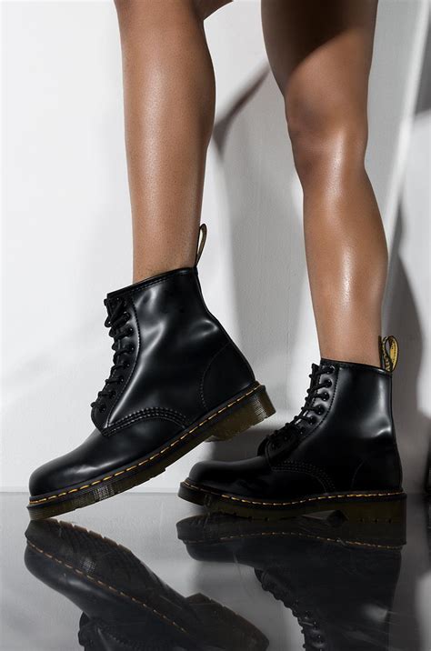 dr martens leather  smooth black ankle boots lyst