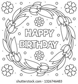 happy birthday coloring page wreath vector stock vector royalty