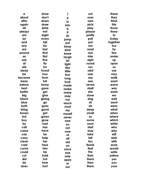dolch sight words kindergarten printable words print