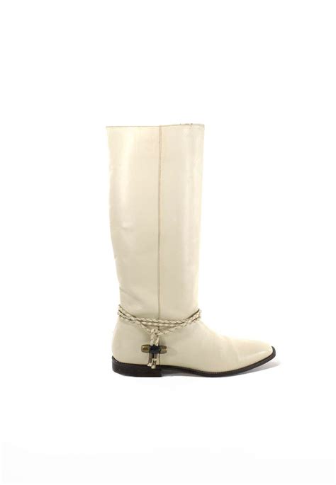 white leather boots ivory cream knee high tall flat boot size