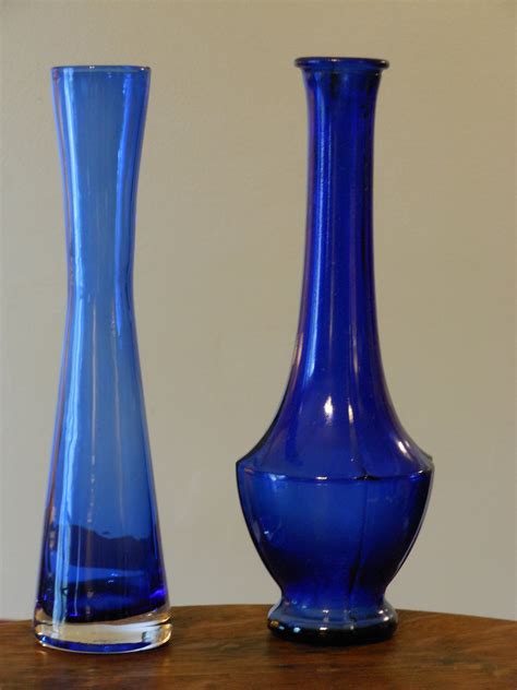 Two Blue Glass Bud Vases