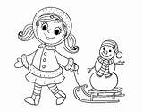 Girl Coloring Snowman Sleigh Little Coloringcrew sketch template