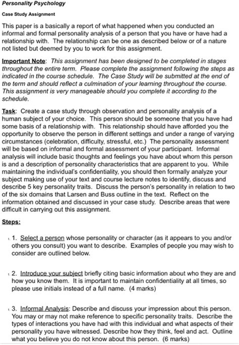 solved personality psychology case study assignment  cheggcom