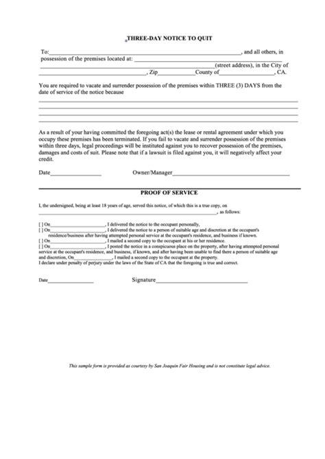 day notice  quit form printable