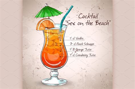 sex on the beach mixed drink ~ illustrations ~ creative market