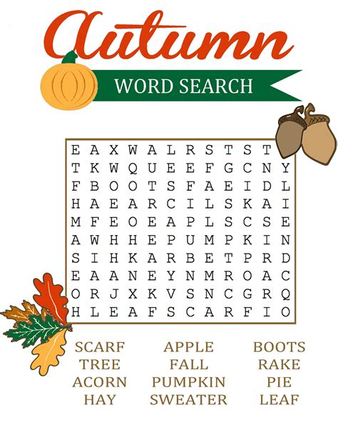 fall word search  brain training activity shelter fall words