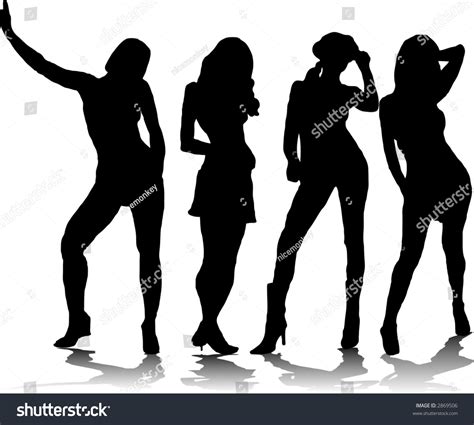 a group of four sexy women in black silhouette with a shadow stock