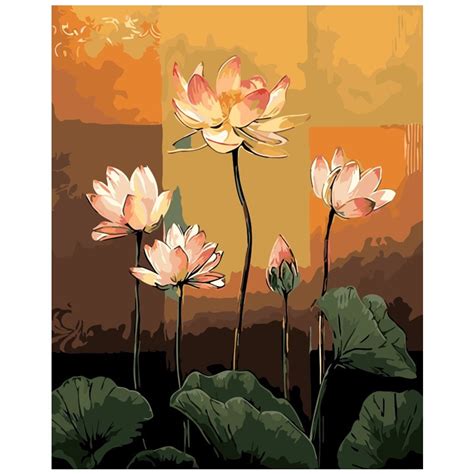 Pink Lotus Flowers Painting Drawing By Number Pictures Paints Painting