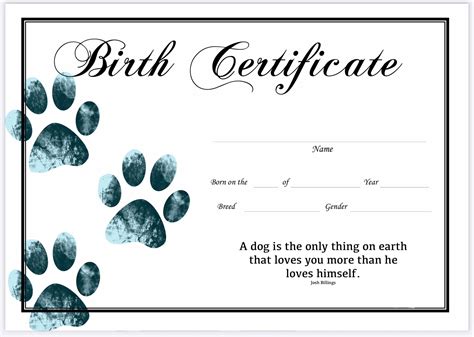 dog birth certificate  boy puppy breeder simple printable etsy