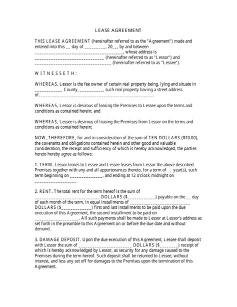 lease agreement template big text fill  sign