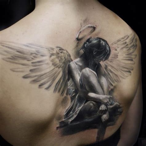 Realistic 3d Female Fallen Angel Tattoo On Girl Back Angel Tattoo For