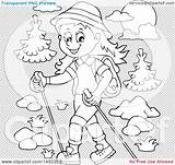 Poles Hiking Lineart Illustration Happy Girl Graphic Royalty Clipart Vector Visekart sketch template