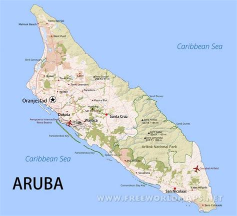aruba map geographical features  aruba   caribbean freeworldmapsnet