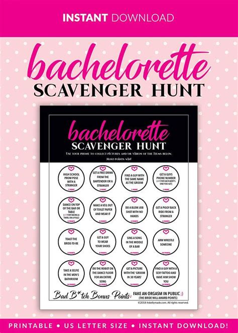 bachelorette party scavenger hunt instant download printable etsy