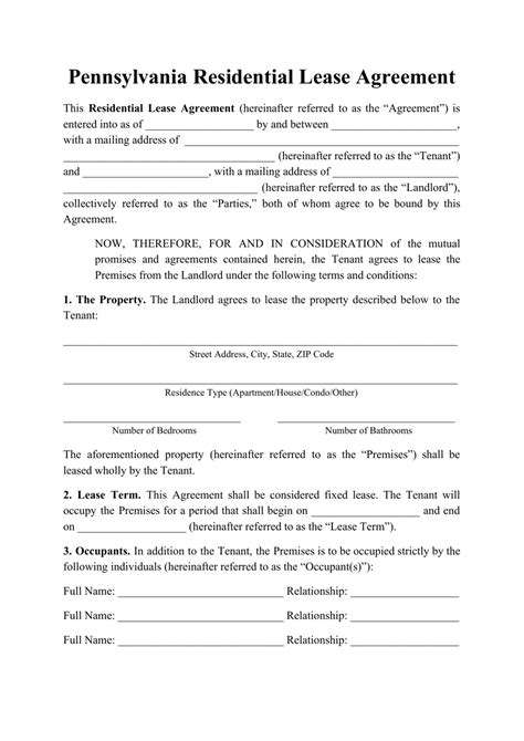 pennsylvania residential lease agreement template fill  sign