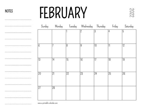february  printable calendar  printable calendar