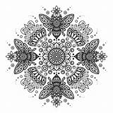 Bee Mandala Coloring Vector Premium Drawn Hand Vintage Save sketch template