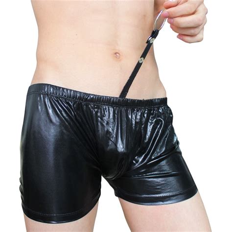 buy boxers black nylon sexy men faux leather underwear
