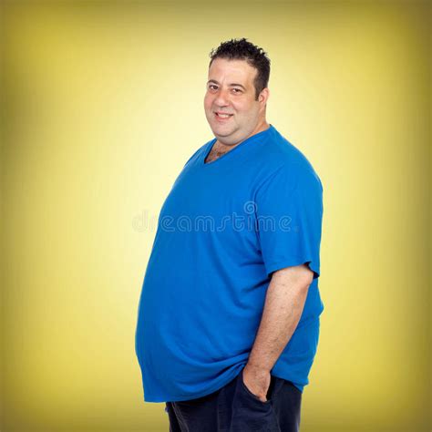 happy fat man with blue shirt stock image image of look