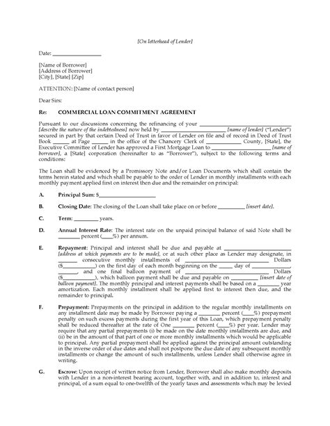 usa commercial loan commitment letter legal forms  business