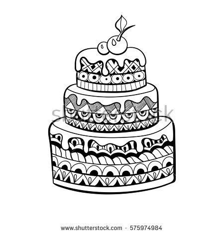 cake  coloring book  adults zentangle style black  white