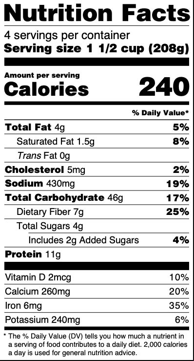 nutrition facts label